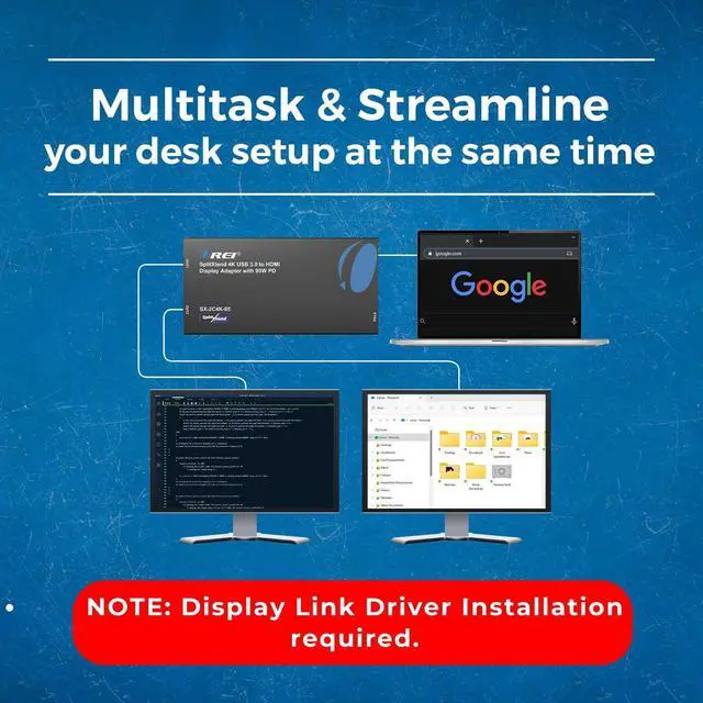 Alt view image 3 of 6 - SplitExtend 4K HDMI Splitter Extended Display for Dual Monitor - Multi-Monitor Display 3 Separate Screens - USB A & USB-C Adapter to HDMI 2.0, 4K@60hz, 90W PD Charger, DisplayLink MacOS, Windows