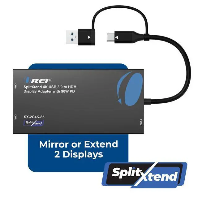 Alt view image 4 of 6 - SplitExtend 4K HDMI Splitter Extended Display for Dual Monitor - Multi-Monitor Display 3 Separate Screens - USB A & USB-C Adapter to HDMI 2.0, 4K@60hz, 90W PD Charger, DisplayLink MacOS, Windows