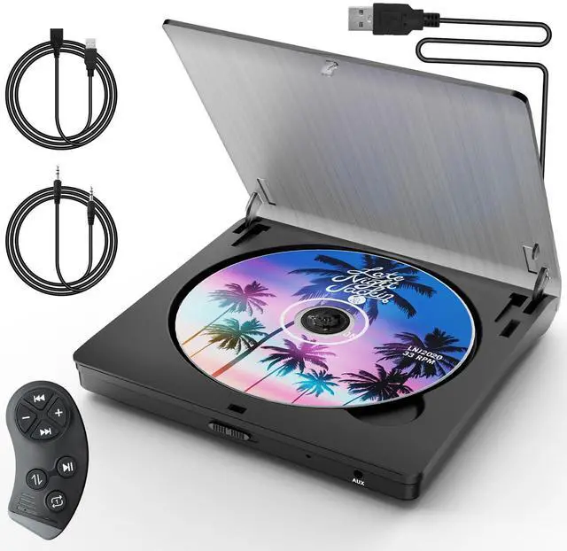 Main image of External CD Player for Car, USB & AUX Car CD Player with Steering Wheel Remote, Plug & Play Portable CD Player for Car Without Built-in CD Drive, Anti-Shock, Hidden Cable Storage
