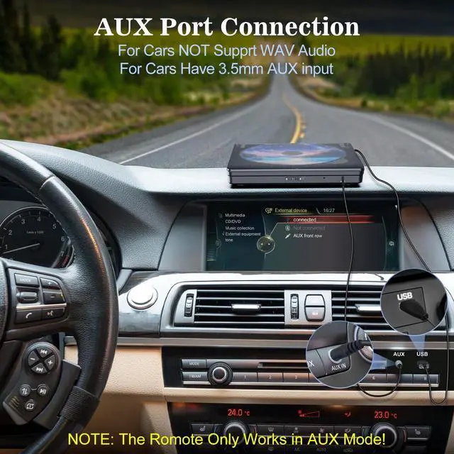Alt view image 4 of 6 - External CD Player for Car, USB & AUX Car CD Player with Steering Wheel Remote, Plug & Play Portable CD Player for Car Without Built-in CD Drive, Anti-Shock, Hidden Cable Storage