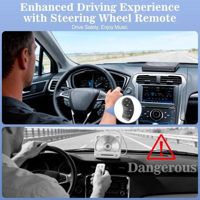 Alt view image 6 of 6 - External CD Player for Car, USB & AUX Car CD Player with Steering Wheel Remote, Plug & Play Portable CD Player for Car Without Built-in CD Drive, Anti-Shock, Hidden Cable Storage