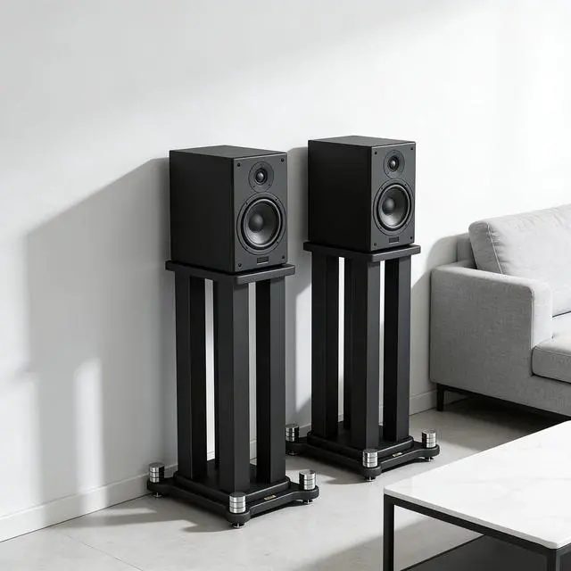 Alt view image 2 of 6 - A Pair of Speaker Stands, Bookshelf Speaker Stand Steel Frame Support for Speakers up to 40 kg, Vibration-Absorbing MDF Design, Studio Monitor Stands Improves Sound Quality (60cm/23.6in)