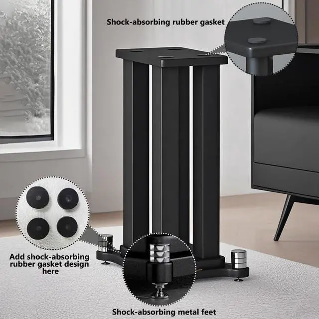 Alt view image 5 of 6 - A Pair of Speaker Stands, Bookshelf Speaker Stand Steel Frame Support for Speakers up to 40 kg, Vibration-Absorbing MDF Design, Studio Monitor Stands Improves Sound Quality (60cm/23.6in)