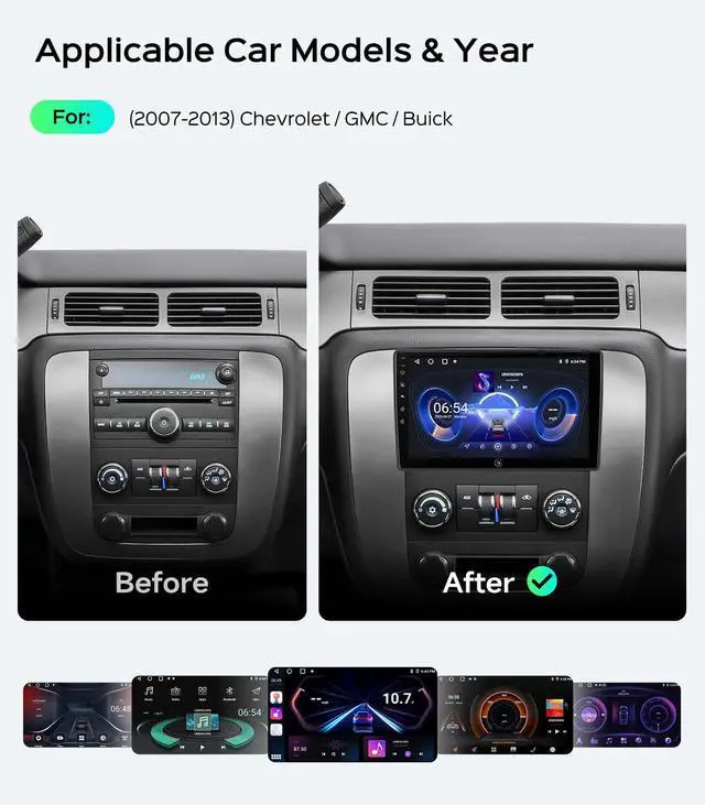 Alt view image 3 of 6 - 10.2'' Car Radio Stereo for Chevy Silverado 2007-2013 GMC Sierra Yukon Chevrolet Buick Enclave Wireless CarPlay & Android Auto, HD Touchscreen, Android 13, GPS Navigation, HD Backup Camera