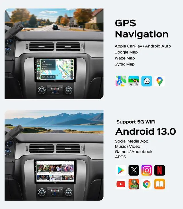 Alt view image 5 of 6 - 10.2'' Car Radio Stereo for Chevy Silverado 2007-2013 GMC Sierra Yukon Chevrolet Buick Enclave Wireless CarPlay & Android Auto, HD Touchscreen, Android 13, GPS Navigation, HD Backup Camera