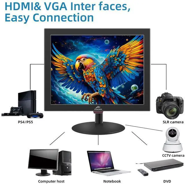 Alt view image 5 of 6 - 15 Inch PC Monitor, Computer Display for Windows 7/8/10/11, LED 1024 X 768 Screen, 4:3 Aspect Ratio, 60 Hz, 5Ms,75 * 75 mm VESA Hole, Port with HDMI,VGA,BNC,AV, TN Panel,Dual Speakers