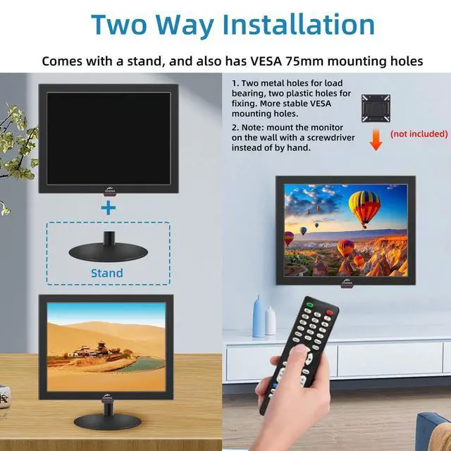 Alt view image 6 of 6 - 15 Inch PC Monitor, Computer Display for Windows 7/8/10/11, LED 1024 X 768 Screen, 4:3 Aspect Ratio, 60 Hz, 5Ms,75 * 75 mm VESA Hole, Port with HDMI,VGA,BNC,AV, TN Panel,Dual Speakers