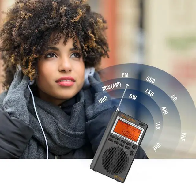 Alt view image 2 of 6 - Raddy RF760 Portable SSB Shortwave Radio Receiver with NOAA Alert, Full Band AM/FM/SW/CB/VHF/UHF/WX/AIR, Battery Operated, Rechargeable Digital Radio with Earphone Jack and 9.7ft Wire Antenna
