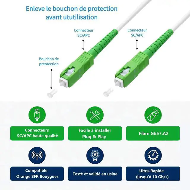 Alt view image 4 of 6 - ® - 70m/229.66ft Fiber Optic Cable SCA to SCA Simplex Singlemode 9/125m LSZH, Patch Cord Cable for FTTH, White Color, 70 Meters