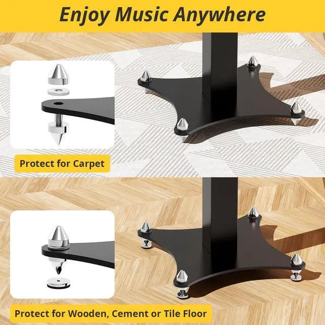 Alt view image 5 of 6 - Adjustable Bookshelf Speaker Stands Pair, 20-27.5 Inch All-Metal Heavy Duty Holds 100lbs Universal for Surround Sound with Cable Management