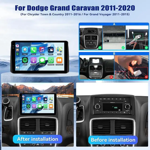 Alt view image 2 of 6 - Android 15 4+128G for Dodge Grand Caravan 2011-2020 Chrysler Town & Country 2011-2016 Grand Voyager 2011-2015 Car Stereo CarPlay Android Auto, 9 Touchscreen Bluetooth 5.0 GPS WiFi 32-EQ Backup Cam