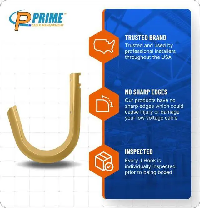 Alt view image 4 of 6 - 4 Inch Heavy Duty Metal Cable & Wire Support J-Hook Hangers for Wall Mounting & Attaching to Vertical Surfaces for Cable & Wire Management
