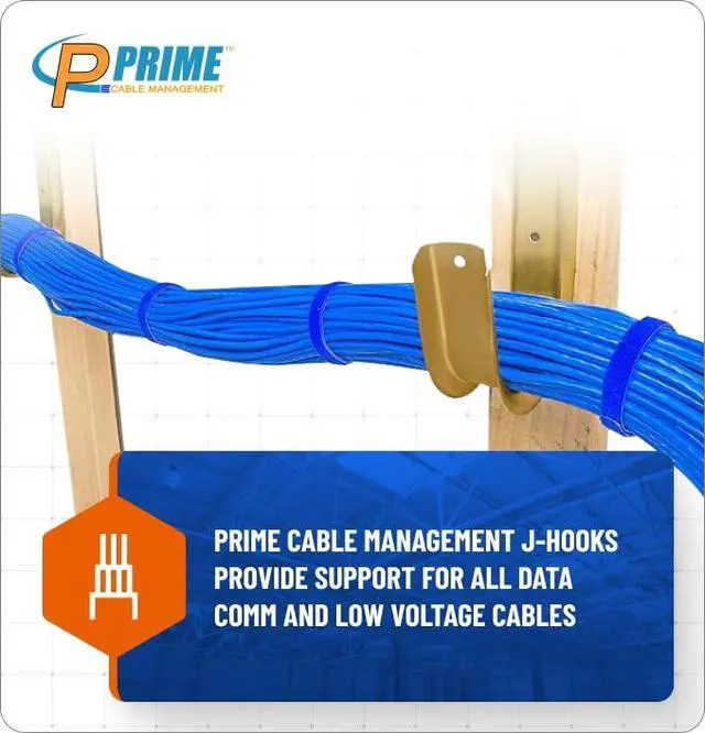 Alt view image 5 of 6 - 4 Inch Heavy Duty Metal Cable & Wire Support J-Hook Hangers for Wall Mounting & Attaching to Vertical Surfaces for Cable & Wire Management