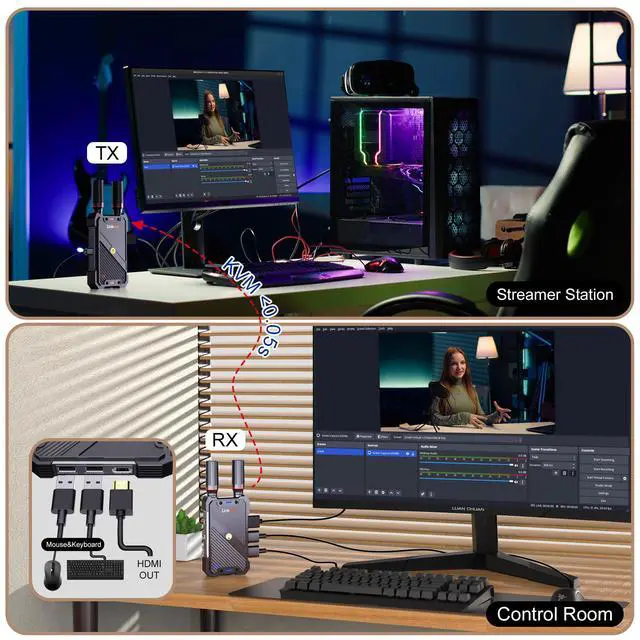 Alt view image 4 of 6 - Wireless Video Transmitter and Receiver,KVM Remote Control,1312ft/400m, <0.05s Latency, 1TX to 5RX, Loop-Out,from PC Laptop Camera STB to TV Projector Screen Live Streaming Remote Monitoring
