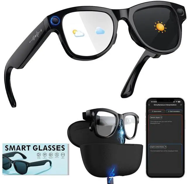 Main image of Smart Glasses with Camera and Bluetooth 8MP 4K Camera Glasses with Charging Case AI Glasses with Transition Lenses Touch Control Voice Assistant Recording and Video for Men and Women
