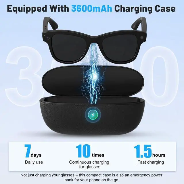 Alt view image 3 of 6 - Smart Glasses with Camera and Bluetooth 8MP 4K Camera Glasses with Charging Case AI Glasses with Transition Lenses Touch Control Voice Assistant Recording and Video for Men and Women
