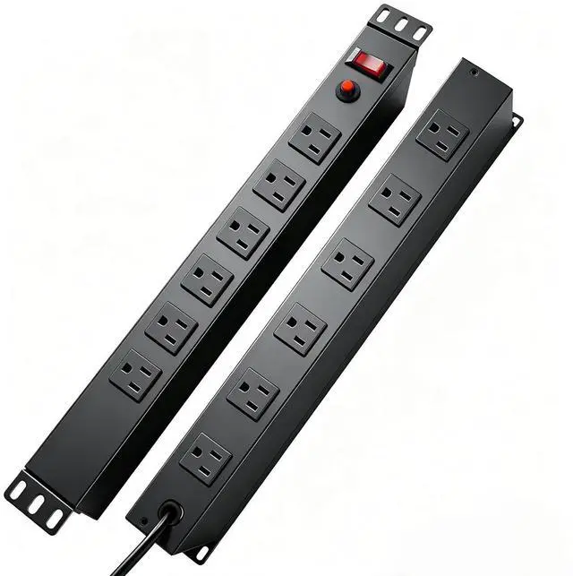 Main image of 12-Outlet 1U Rack Mount PDU Power Strip 6 Front/6 Rear Outlets, 15A 125V, 10ft Cord with Right-Angle Plug for Server, Network & AV Racks