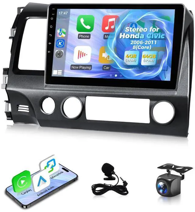 Main image of 8 Core 4+64G Car Stereo for Honda Civic 2006 2007 2008 2009 2010 2011 Radio Apple Carplay Android Auto,10.1" Touch Screen for Civic Head Unit GPS Navi/5G WiFi/FM RDS EQ HiFi/SWC/Backup Camera