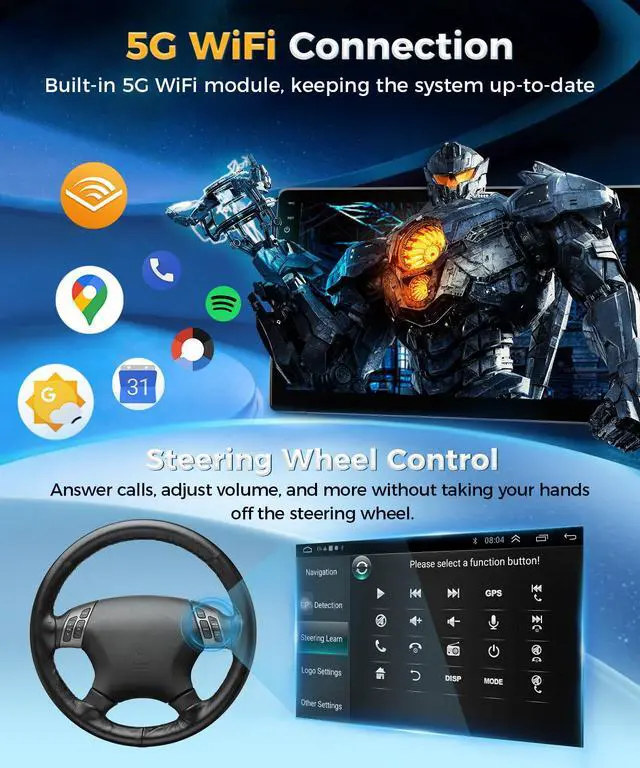 Alt view image 4 of 6 - 8 Core 4+64G Car Stereo for Honda Civic 2006 2007 2008 2009 2010 2011 Radio Apple Carplay Android Auto,10.1" Touch Screen for Civic Head Unit GPS Navi/5G WiFi/FM RDS EQ HiFi/SWC/Backup Camera