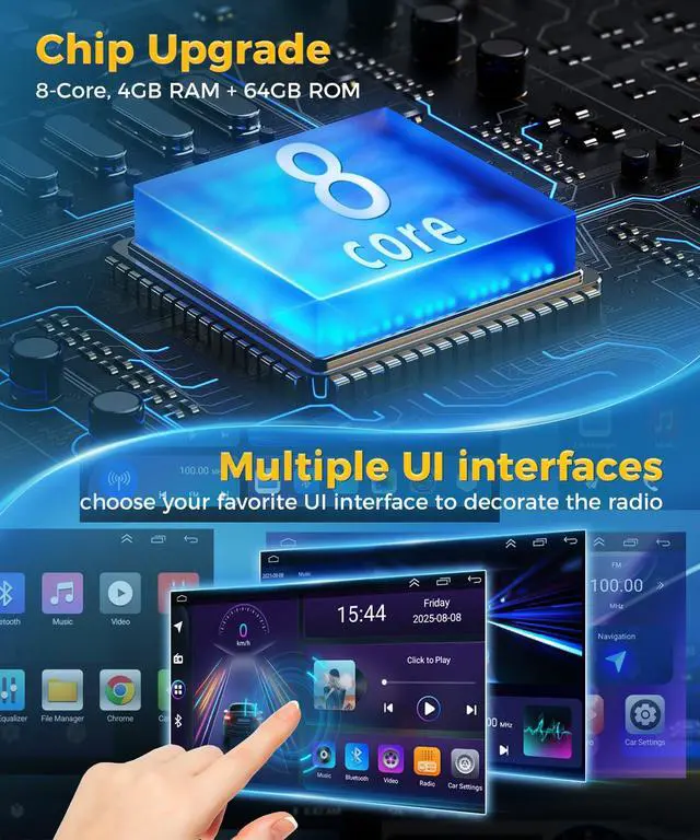 Alt view image 6 of 6 - 8 Core 4+64G Car Stereo for Honda Civic 2006 2007 2008 2009 2010 2011 Radio Apple Carplay Android Auto,10.1" Touch Screen for Civic Head Unit GPS Navi/5G WiFi/FM RDS EQ HiFi/SWC/Backup Camera