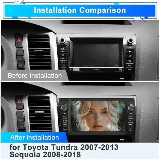 Alt view image 2 of 6 - Car Radio Upgrade for Toyota Tundra 2007-2013/Sequoia 2008-2018 with 9 inchs Touchscreen 2GB+64GB Carplay, Android Auto,Backup Camera, Online Navigation, SWC, WiFi, Bluetooth, FM/AM/Radio,DSP