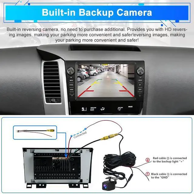Alt view image 4 of 6 - Car Radio Upgrade for Toyota Tundra 2007-2013/Sequoia 2008-2018 with 9 inchs Touchscreen 2GB+64GB Carplay, Android Auto,Backup Camera, Online Navigation, SWC, WiFi, Bluetooth, FM/AM/Radio,DSP