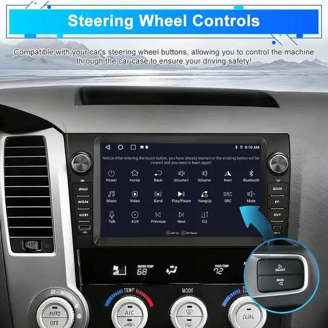 Alt view image 5 of 6 - Car Radio Upgrade for Toyota Tundra 2007-2013/Sequoia 2008-2018 with 9 inchs Touchscreen 2GB+64GB Carplay, Android Auto,Backup Camera, Online Navigation, SWC, WiFi, Bluetooth, FM/AM/Radio,DSP