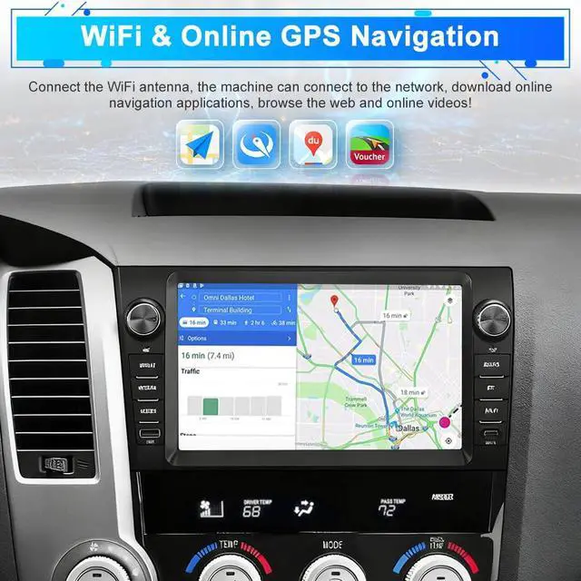 Alt view image 6 of 6 - Car Radio Upgrade for Toyota Tundra 2007-2013/Sequoia 2008-2018 with 9 inchs Touchscreen 2GB+64GB Carplay, Android Auto,Backup Camera, Online Navigation, SWC, WiFi, Bluetooth, FM/AM/Radio,DSP