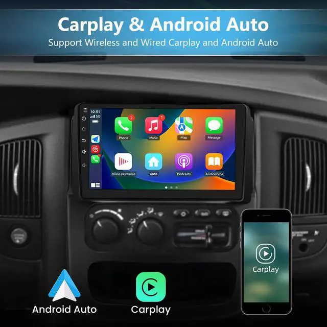 Alt view image 3 of 6 - Car Radio Stereo for Dodge RAM 1500 2500 3500 2002 2003 2004 2005 Android 13 Head Unit 9 inch Touch Screen Wireless CarPlay Android Auto