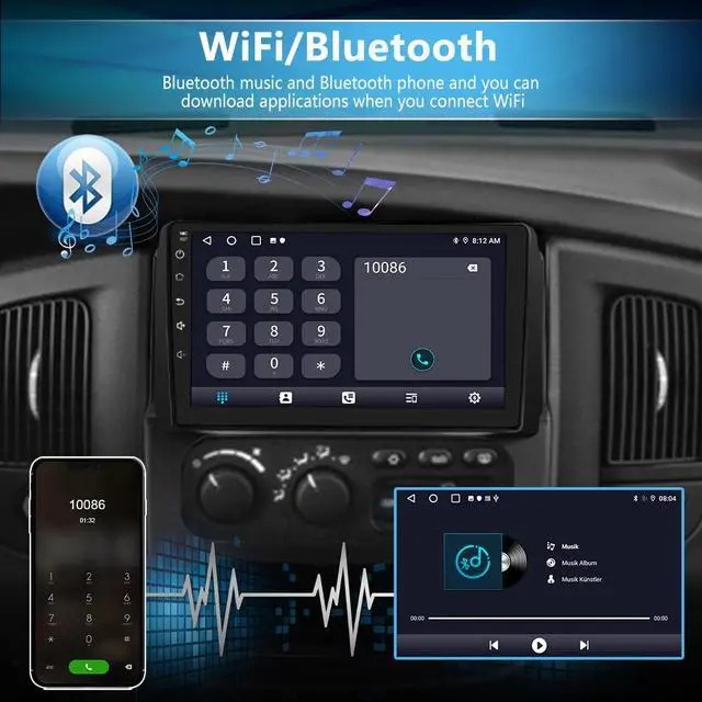 Alt view image 5 of 6 - Car Radio Stereo for Dodge RAM 1500 2500 3500 2002 2003 2004 2005 Android 13 Head Unit 9 inch Touch Screen Wireless CarPlay Android Auto