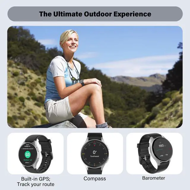 Alt view image 3 of 6 - Smart Watch for Men Women (Answer/Make Calls) - 1.32" AMOLED Matte Black Fitness Tracker with GPS & Alexa, 5ATM Waterproof Activity Monitor, Heart Rate/Sleep/SpO2, Sports Watch for Android iPhone