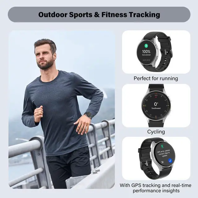 Alt view image 5 of 6 - Smart Watch for Men Women (Answer/Make Calls) - 1.32" AMOLED Matte Black Fitness Tracker with GPS & Alexa, 5ATM Waterproof Activity Monitor, Heart Rate/Sleep/SpO2, Sports Watch for Android iPhone