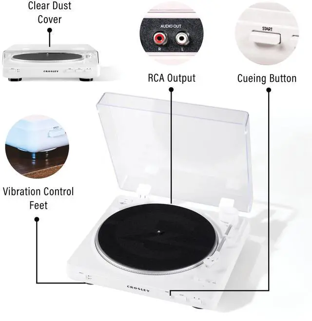Alt view image 4 of 6 - T400D-WH Fully Automatic Bluetooth 2-Speed Turntable Record Player with Built-in Preamp, White