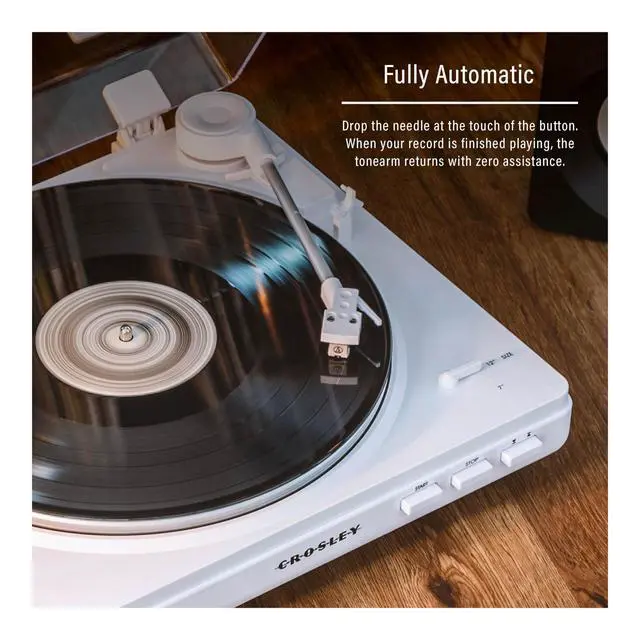 Alt view image 5 of 6 - T400D-WH Fully Automatic Bluetooth 2-Speed Turntable Record Player with Built-in Preamp, White