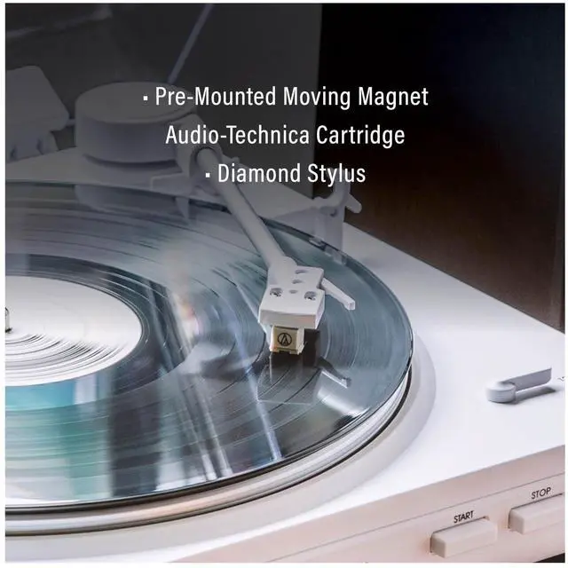Alt view image 6 of 6 - T400D-WH Fully Automatic Bluetooth 2-Speed Turntable Record Player with Built-in Preamp, White