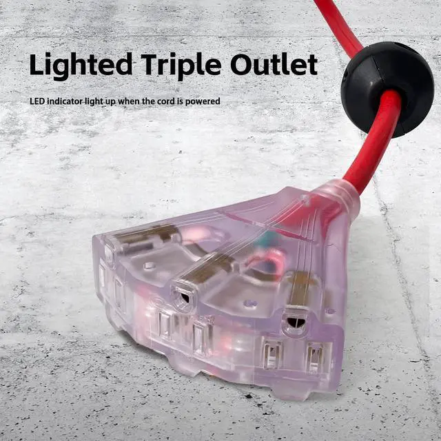 Alt view image 4 of 6 - Retractable Extension Cord Reel 75 Feet - 14 AWG/3C SJTOW Heavy Duty Power Cord with 3 Lighted Outlets & 10A Circuit Breaker -Indoor Use for Garage, Workshop, Garden, Home (Red)