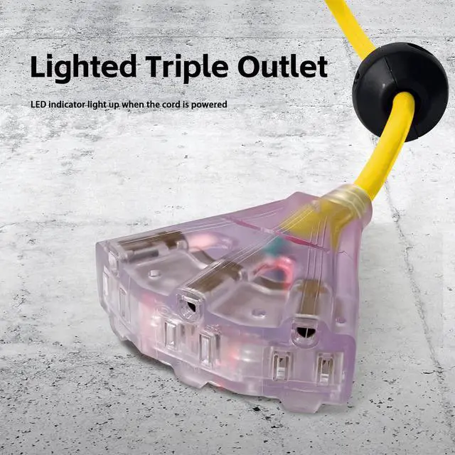 Alt view image 4 of 6 - Retractable Extension Cord Reel, 75 FT, Heavy Duty 14AWG/3C SJTOW Power Cord, with Lighted Triple Tap Outlet 10 Amp Circuit Breaker, for Ceiling or Wall Mount Garage and Shop, Yellow