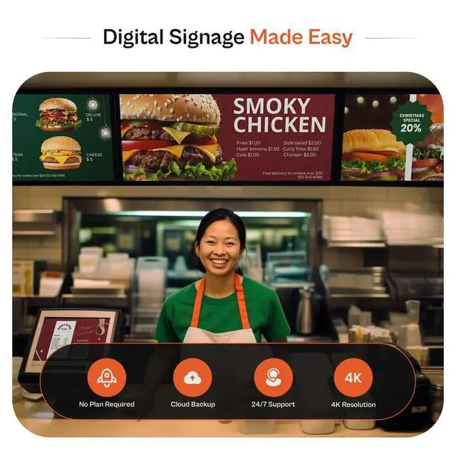 Alt view image 2 of 6 - Digital Signage Player - Signage For Business & Electronic Menu Board- Auto-Post Content On Digital Display Board, Cloud Controlled 4K Media Player + Upgrade for AI Designer & Template Library
