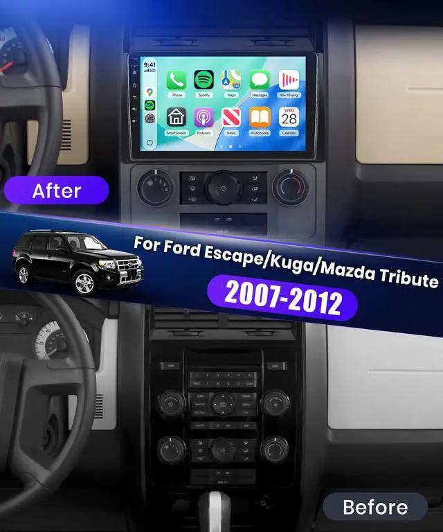 Alt view image 2 of 6 - 4G+64G 9'' Android 15 Car Stereo for Ford Escape Kuga Mazda Tribute 2007-2012 IPS Touchscreen Screen Car Radio with Wireless Carplay/Android Auto/DSP, BT5.0 GPS WiFi FM SWC Backup Camera