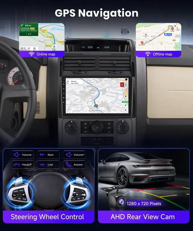 Alt view image 6 of 6 - 4G+64G 9'' Android 15 Car Stereo for Ford Escape Kuga Mazda Tribute 2007-2012 IPS Touchscreen Screen Car Radio with Wireless Carplay/Android Auto/DSP, BT5.0 GPS WiFi FM SWC Backup Camera