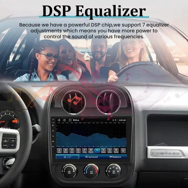 Alt view image 6 of 6 - 2+32G 10.1 inch Android Car Stereo for Jeep Patriot Compass 2010-2016 with Wireless Carplay and Android Auto Touch Screen DSP Audio GPS WiFi Mirror Link + AHD Backup Camera and Mic