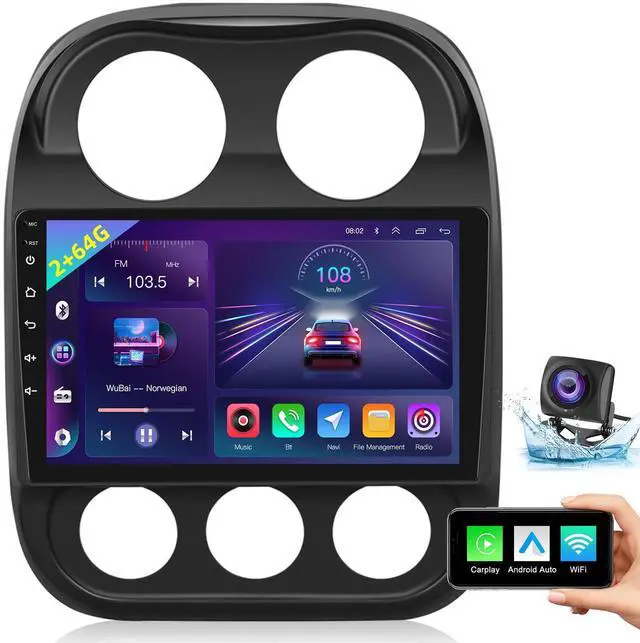 Main image of 2+64G Android Car Radio for Jeep Compass Patriot 2010-2016 with Wireless CarPlay & Android Auto, 10.1 Inch Patriot Car Stereo with WiFi / 1080P / SWC + AHD Backup Camera + MIC