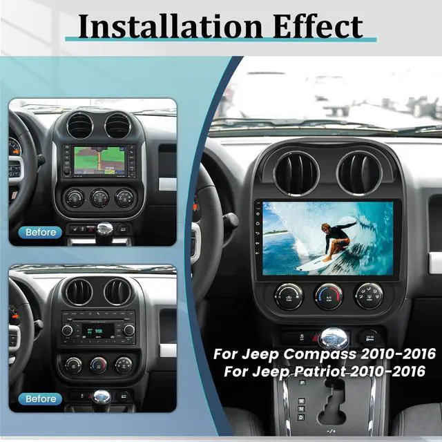 Alt view image 2 of 6 - 2+64G Android Car Radio for Jeep Compass Patriot 2010-2016 with Wireless CarPlay & Android Auto, 10.1 Inch Patriot Car Stereo with WiFi / 1080P / SWC + AHD Backup Camera + MIC
