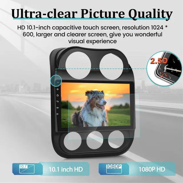 Alt view image 3 of 6 - 2+64G Android Car Radio for Jeep Compass Patriot 2010-2016 with Wireless CarPlay & Android Auto, 10.1 Inch Patriot Car Stereo with WiFi / 1080P / SWC + AHD Backup Camera + MIC