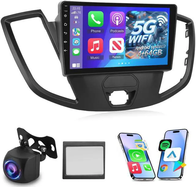 Main image of 4G+64G 8 Core Car Stereo for Ford Transit 150 250 350 2015 2016 2017 2018 2019 with Carplay & Android Auto - 9 Inch Android 15 Touchscreen Radio with DSP/5GHz WiFi/GPS/SWC + AHD Backup