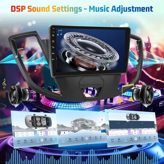 Alt view image 6 of 6 - 4G+64G 8 Core Car Stereo for Ford Transit 150 250 350 2015 2016 2017 2018 2019 with Carplay & Android Auto - 9 Inch Android 15 Touchscreen Radio with DSP/5GHz WiFi/GPS/SWC + AHD Backup