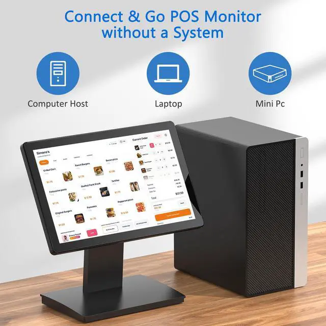 Alt view image 3 of 6 - 15.6" Touchscreen POS Monitor, 1920×1080 FHD IPS Display, 10-Point Capacitive Touch, with HDMI/VGA Input, Heavy Duty Metal Stand for Restaurant, Bar, Gym, Warehouse, and POS Systems