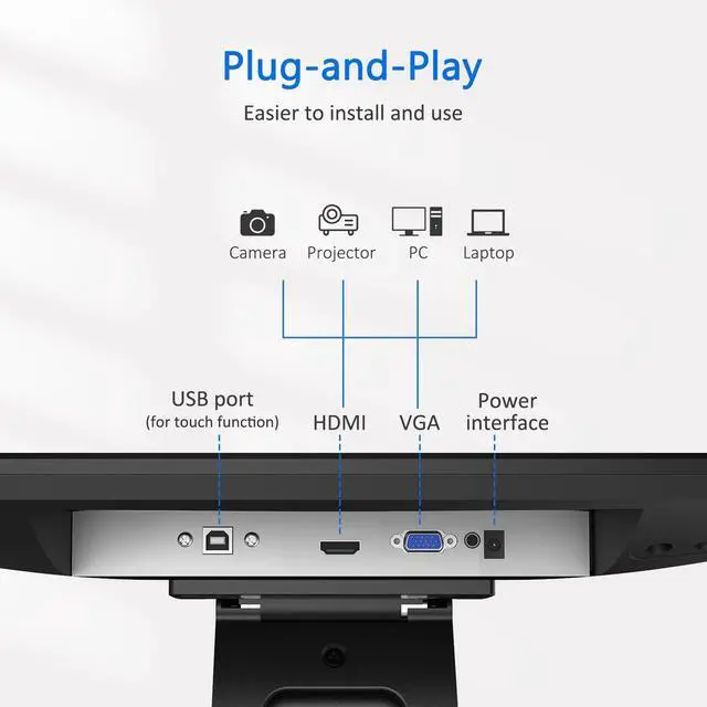 Alt view image 4 of 6 - 15.6" Touchscreen POS Monitor, 1920×1080 FHD IPS Display, 10-Point Capacitive Touch, with HDMI/VGA Input, Heavy Duty Metal Stand for Restaurant, Bar, Gym, Warehouse, and POS Systems