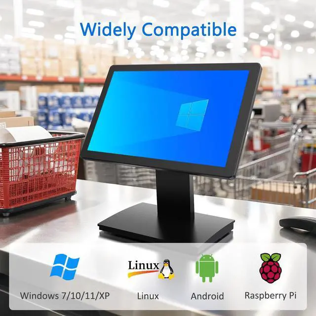 Alt view image 5 of 6 - 15.6" Touchscreen POS Monitor, 1920×1080 FHD IPS Display, 10-Point Capacitive Touch, with HDMI/VGA Input, Heavy Duty Metal Stand for Restaurant, Bar, Gym, Warehouse, and POS Systems