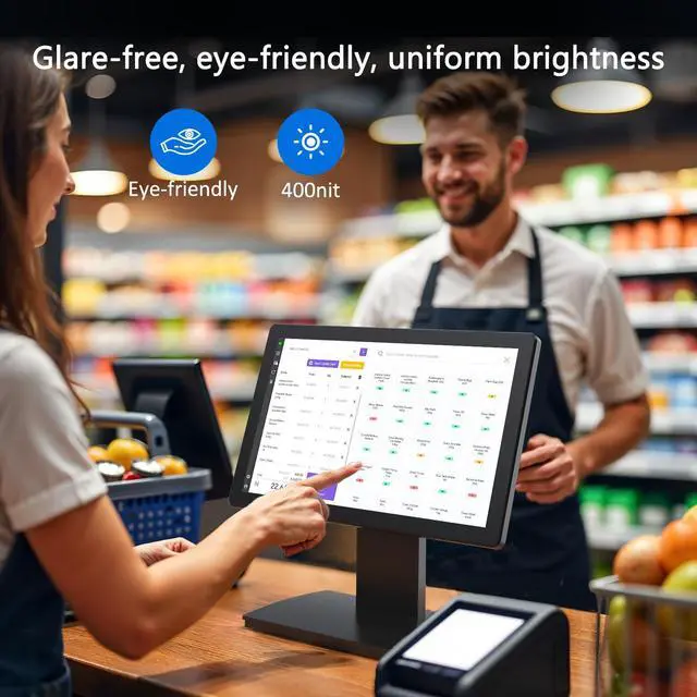 Alt view image 6 of 6 - 15.6" Touchscreen POS Monitor, 1920×1080 FHD IPS Display, 10-Point Capacitive Touch, with HDMI/VGA Input, Heavy Duty Metal Stand for Restaurant, Bar, Gym, Warehouse, and POS Systems